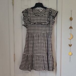 Charming Black and White Checkered Kids Dress